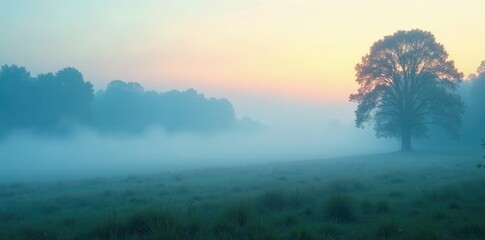 Naklejka premium Misty morning with a soft blue fog rolling in, fog, misty