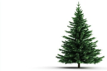 Evergreen Tree on White Background - A single, lush evergreen tree stands isolated against a pure white backdrop. Ideal for holiday, nature, or environmental themes.