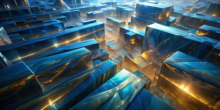 Fototapeta Abstract Blue and Gold Geometric Structure