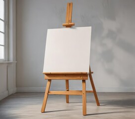 Painters equipment - easel holding empty canvas, equipment, tools