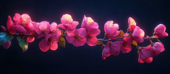 Fototapeta premium Glowing Pink Blossom Branch, Dark Background, Spring