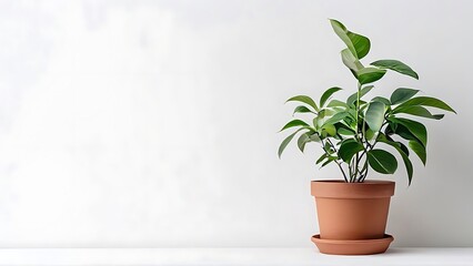 Obraz premium copy space A small potted plant sits against a white background