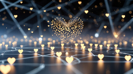 Captivating Golden Heart Bokeh Lights on a Moody Dark Background for a Dreamy and Serene Photography Effect Shining love shaped wallpaper