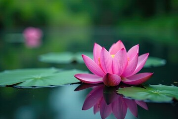 Pink Lotus Blooms in the Calm Surface of a Lake, calm water, tropical plant, aquatic bloom