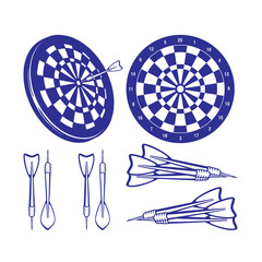 vector image of the game Classic Dartboard Targets And Darts Isolated On White Background Illustration