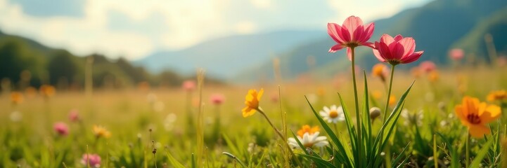 Obraz premium Tuberose flowers begin to swell and grow from the earth in a sunny meadow, wildflowers, growth