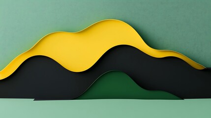 Abstract layered paper design in yellow green and black