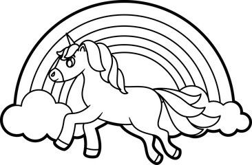 Rainbow unicorn coloring outline vector illustration
