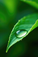 A small water-filled pocket on the tip of a leaf, plant details, leaf tips