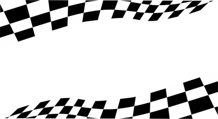 Wavy black and white checkered flag border design. Perfect for racing themes, banners, speed-related graphics, or motorsport event promotions.