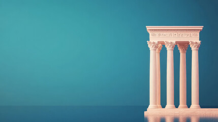 Fototapeta premium Elegant pastel pink columns against a teal backdrop. A serene and minimalist architectural image.