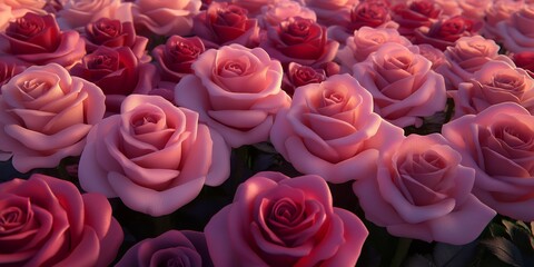 Fototapeta premium Lush Pink and Red Roses Blooming in a Romantic Garden Setting