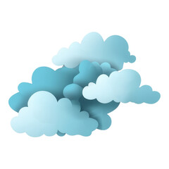 Cyan cloud shapes on transparent background, ideal for digital design, creative projects, and graphic elements.