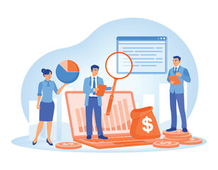 The team analyzes financial data with graphs and reports using technology.