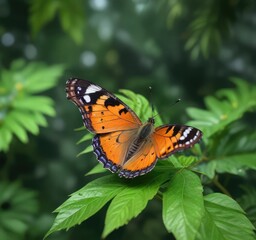 Fototapeta premium serene phalantha butterfly resting on a soft green leaf, nature, phalantha
