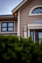 Obraz premium Elegant Home Exterior: Modern Architecture and Classic Design. Luxury Real Estate, Suburban House with Landscaping