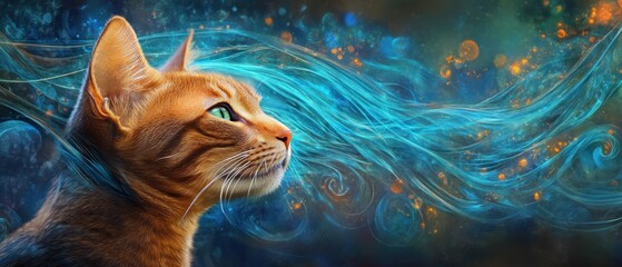 Brilliant Cat with Mystical Elements Captured in a Dreamy Composition for Artistic Inspiration