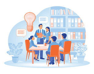 Team collaboration in an office environment by brainstorming ideas.