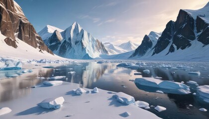 Snowy Arctic landscape with a vast ice plain and towering glaciers in the distance , svalbard, snow, frozen