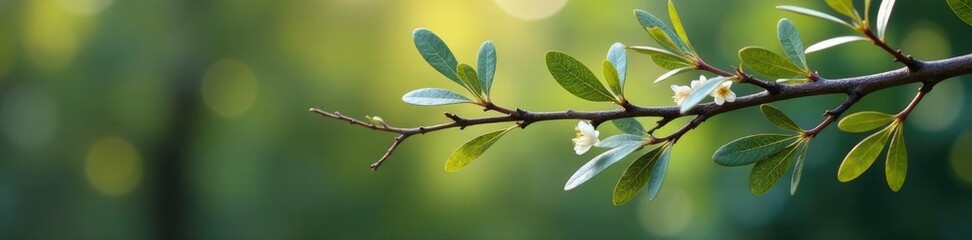 Olive branches entwined with twigs and leaves, wildflowers, branch