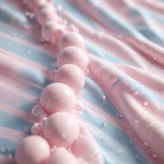 Soft focus pastel pink and blue striped fabric with scattered bubbles and a subtle gradient effect, pastel blue, subtle nuances