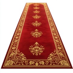 Red carpet runner with gold ornate pattern, isolated on white background. (2)