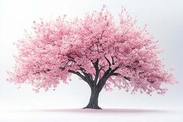 Fototapeta premium Cherry Blossom Tree in Full Bloom Isolated on White Background for Design Projects