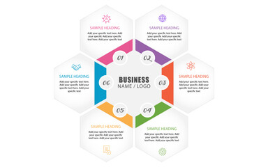 Hexagon infographics design with six steps, elegant infographics template design in hexagon shape
