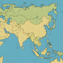 Obraz premium Detailed Map of Asia Highlighting Geographical Features and Regi