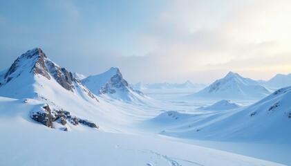 Obraz premium Frosty snow-covered hills in the Antarctic wilderness, frozen terrain, hills, landscape