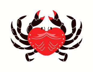 Crab with red shell and outstretched claws flat color vector character. Ideal choice for seafood restaurant menus illustration on white background