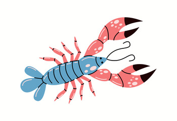 Lobster with blue body and pink claws flat color vector character. Visual tool for teaching children about oceanography illustration on white background