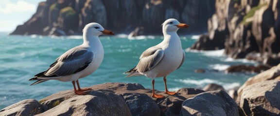 Obraz premium Seabird with distinctive plumage on rocky shore, seabird, brown pelican