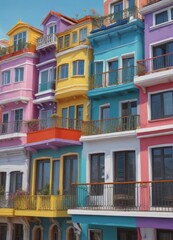 Obraz premium Seaside houses with brightly colored balconies, adriatic sea, colorful buildings