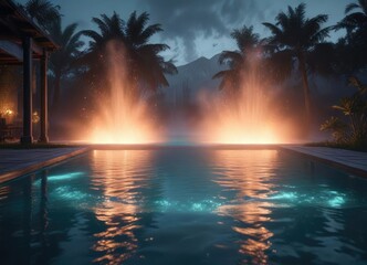 shimmering vapor rising from a mysterious, glowing pool, radiant steam rise, sparkling mist aggregate