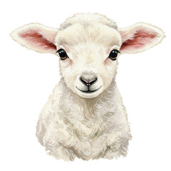 Fototapeta premium Adorable Baby Lamb Watercolor Portrait Sweet Fluffy Animal Farm Art Pet Cute Soft Sheep Young White 