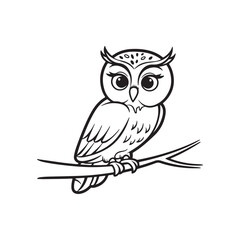 Cute Owl black icon, isolated on white background. Vector illustration.