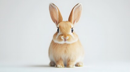 Fototapeta premium A cute rabbit with big ears standing against a clean white backdrop