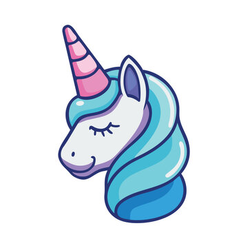 Sleeping unicorn with magical dream illustration