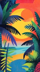 Tropical Sunset Over Ocean Beachscape