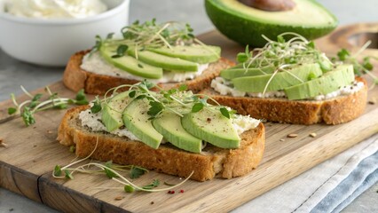 Delicious Avocado Toast with Creamy Spread and Microgreens