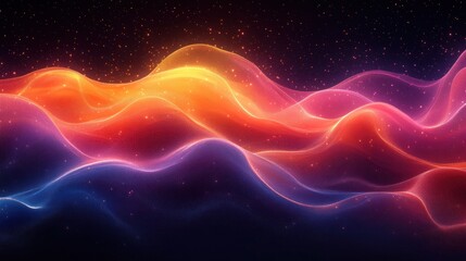 Obraz premium Abstract colorful waves, glowing energy, dark background, digital art, ideal for tech backgrounds