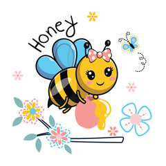 Adorable animal character surrounded by beautiful flower decorations in a vibrant vector illustration.
