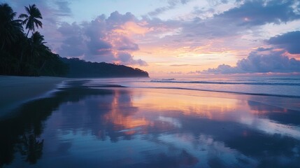 Serene Sunset Beachscape: Tropical Paradise at Dusk