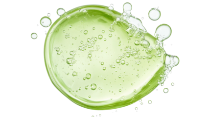 Transparent green cosmetic gel splashing with bubbles