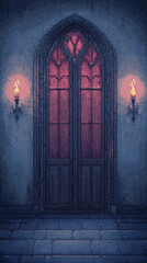Fototapeta premium Pixel Art Gothic Doorway at Night