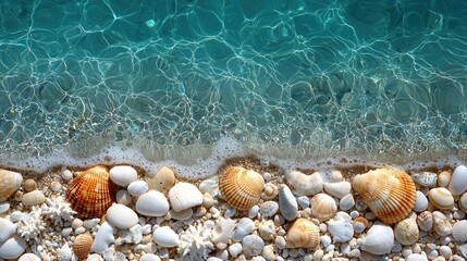 Seashells and Clear Water on a Sandy Beach