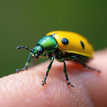 Small yellow-green beetle with gelbbindige furchenbiene halictus scabiosae body, insect, halictus scabiosae