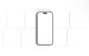 Smartphone mockup with social media post interface mockup. Mobile app page template for creative...
