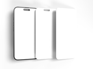 Smartphone mockup with social media stories interface mockup. Mobile app page template for creative design showcase user carousel post feed. Minimal design interface template